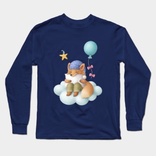 Sleepy fox on the cloud Long Sleeve T-Shirt